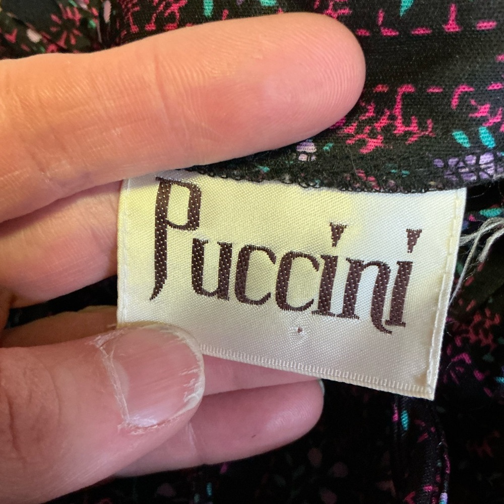 Vtg 70s Puccini black floral top - Picture 2 of 12